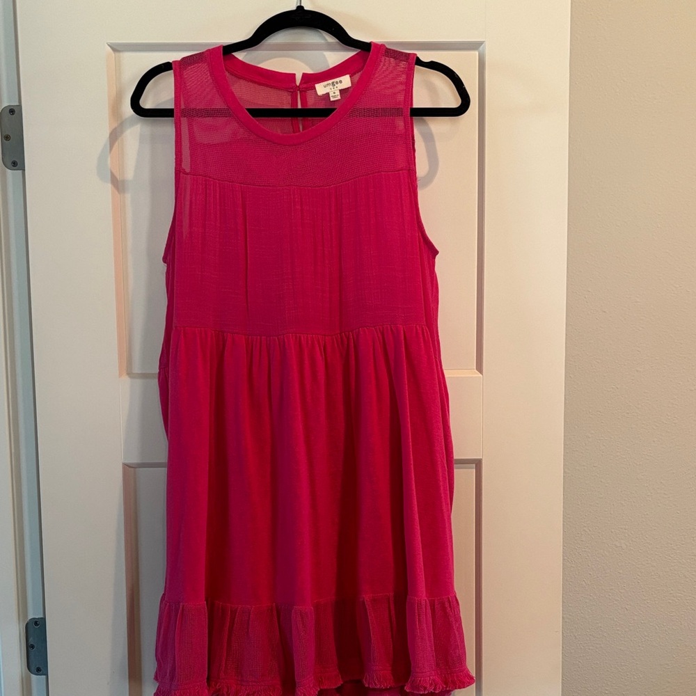 Umgee Bright Pink Sleeveless Ruffle-Hem Casual Dress